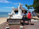 June and Linda at the Puri Satrian mermaid statue